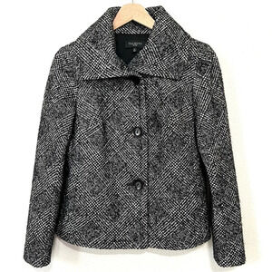 Talbots Wool Tweed Black Glen Plaid Blazer Jacket Size 4 Petite